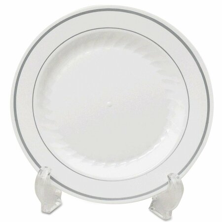 WNA Masterpiece Plastic Dinnerware, Plate, 10.25 in. dia. White/Silver, 120PK WNA MP10WSLVR